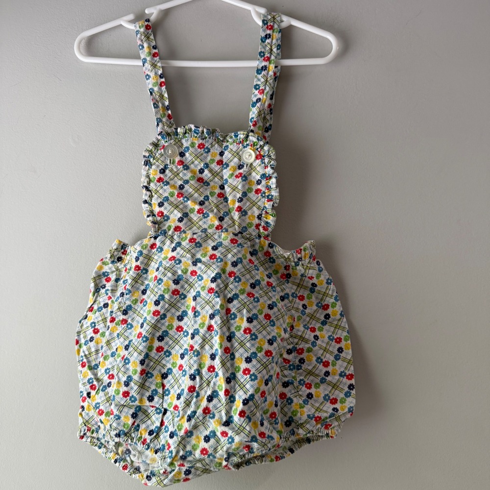 Unbranded Floral Plaid Sunsuit Romper Baby Girls 12-18M White Multi Excellent